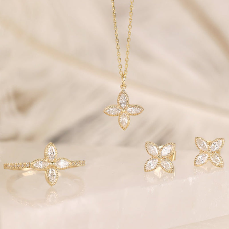 Marquise Diamond Milgrain Setting Clover Set 