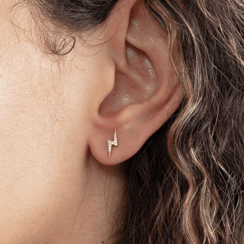 Minimalist Pave Diamond Lightning Stud
