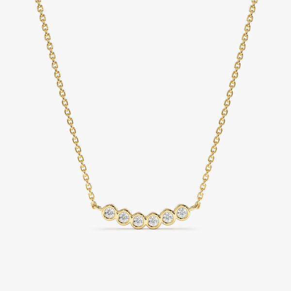 solid Yellow Gold 6 Bezel Diamond Necklace