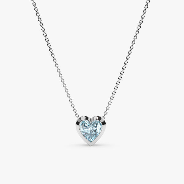 handcrafted solid white gold blue aquamarine heart pendant necklace