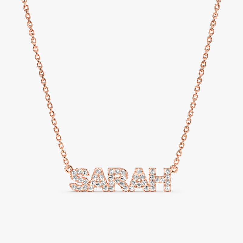 rose gold personalized name necklace with natural diamonds