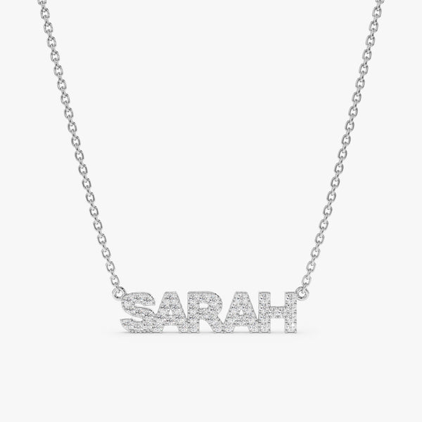 white gold natural diamond custom name necklace