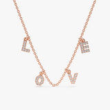 handcrafted solid rose gold love letters hanging charm necklace