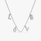 handmade solid white gold natural diamond necklace with love letters charm