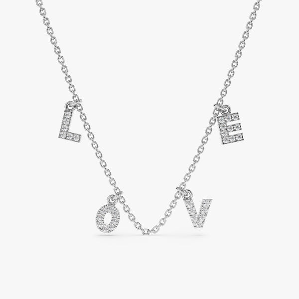 handmade solid white gold natural diamond necklace with love letters charm