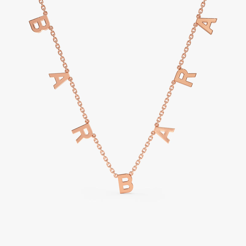 solid rose gold custom name necklace with letter charms