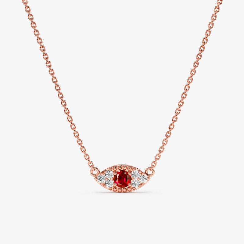 rose gold diamond ruby eye pendant necklace