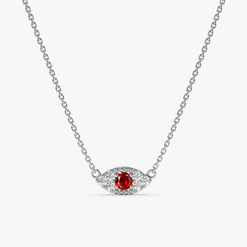 cable chain solid white gold evil eye ruby diamond pendant