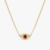 solid yellow gold red ruby lucky eye diamond pendant