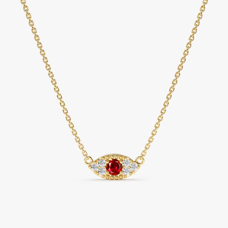 solid yellow gold red ruby lucky eye diamond pendant