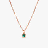 handmade solid 14k rose gold emerald bezel necklace