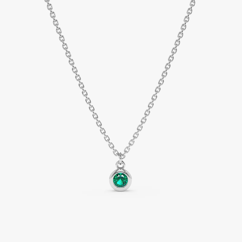 handcrafted 14k white gold emerald bezel pendant necklace