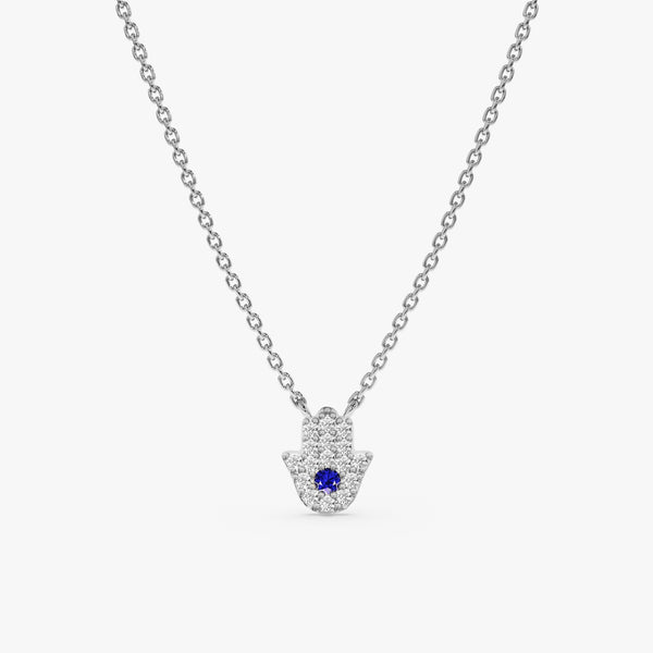 Protective Hamsa necklace with sapphire and diamonds