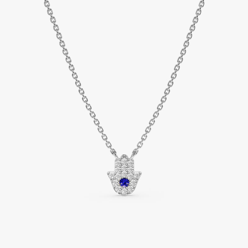 Protective Hamsa necklace with sapphire and diamonds