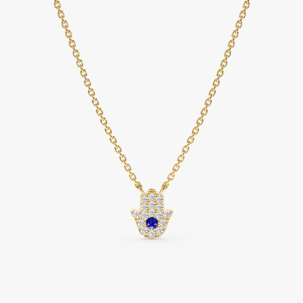 Sapphire and diamond Hamsa necklace in gold