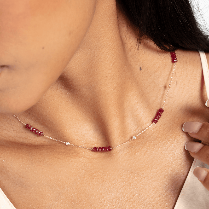 Ruby & Natural Diamond Station Necklace, Azmira