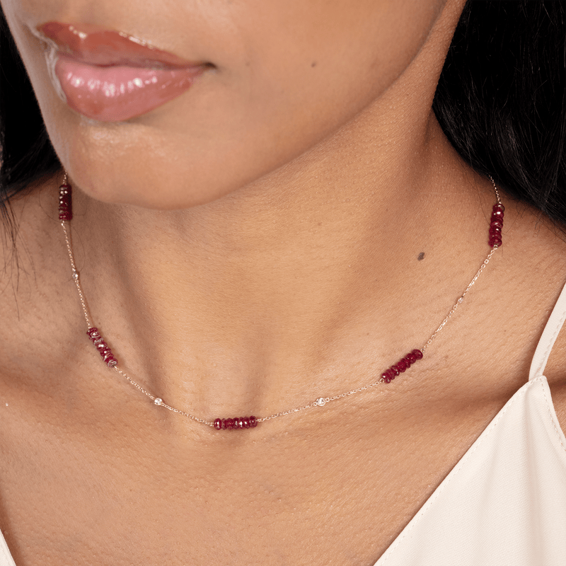 Ruby & Natural Diamond Station Necklace, Azmira