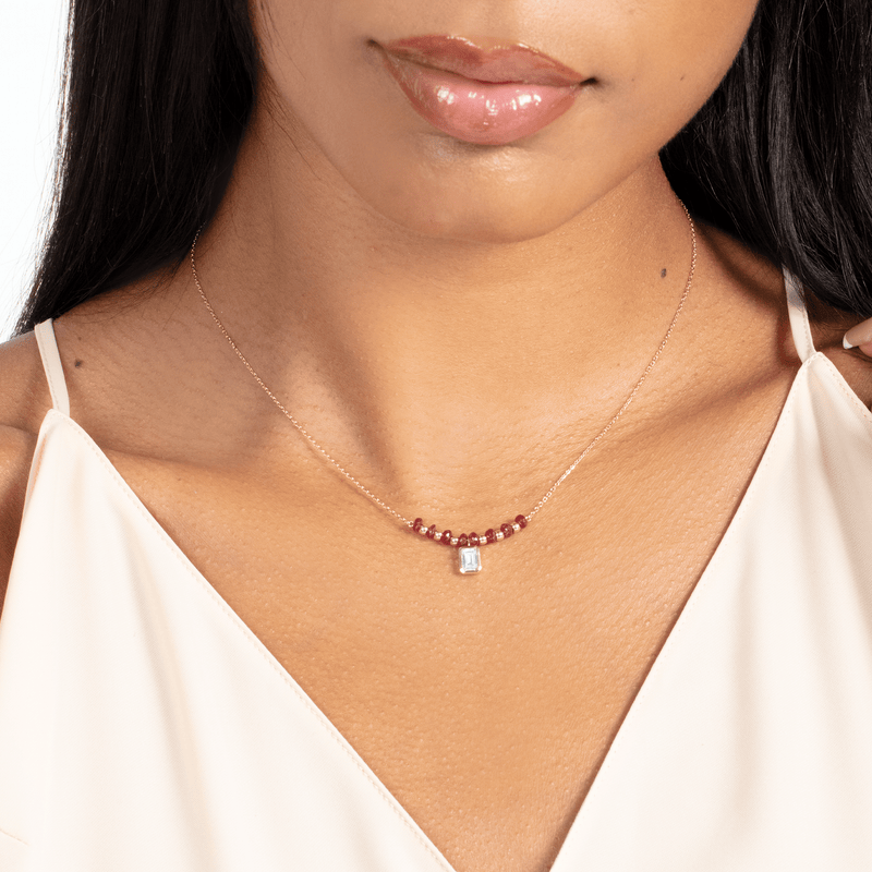 Ruby Beaded and Lab Grown Diamond Necklace, Evanthe