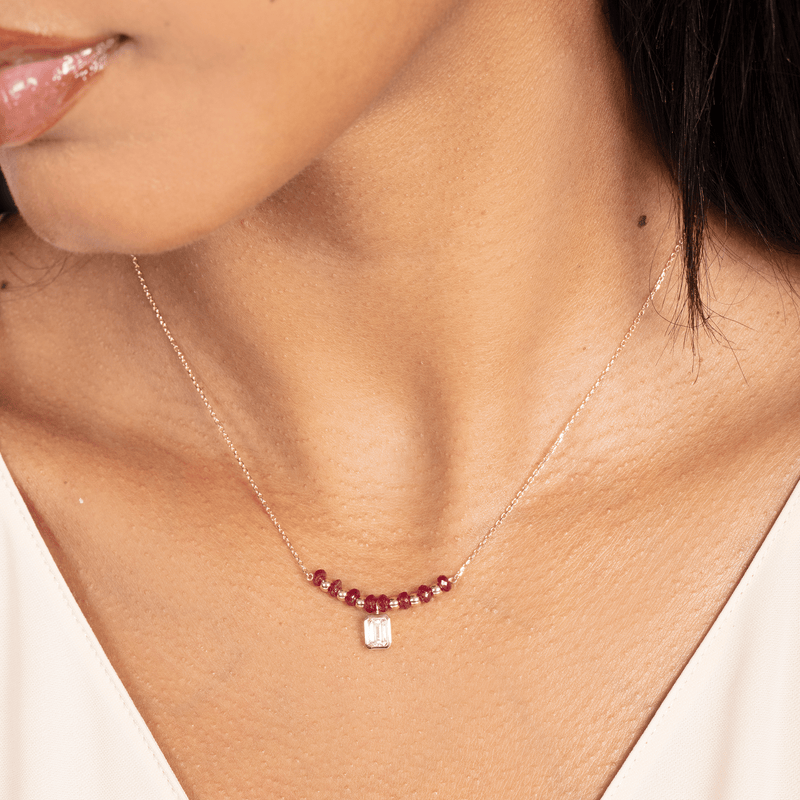 Ruby Beaded and Lab Grown Diamond Necklace, Evanthe