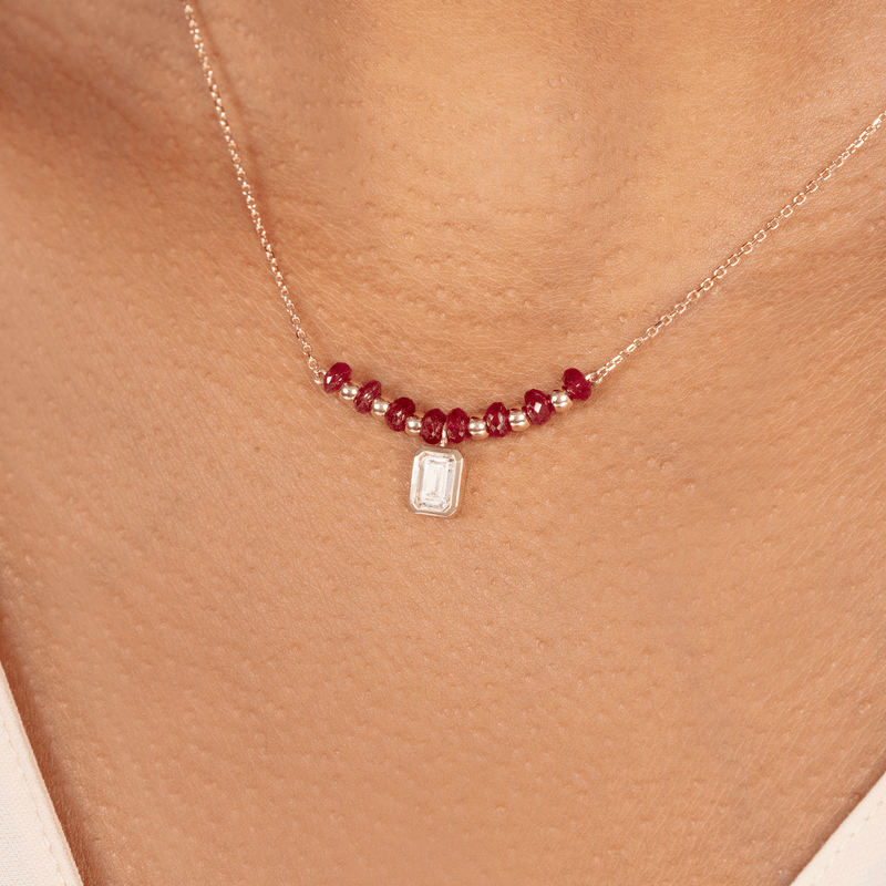 Ruby Beaded and Lab Grown Diamond Necklace, Evanthe
