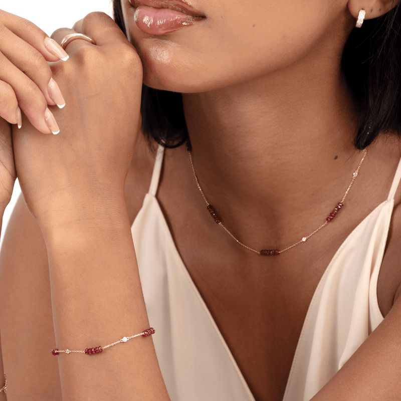 Ruby & Natural Diamond Station Necklace, Azmira