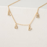 hanging Diamond letters love Necklace in solid gold