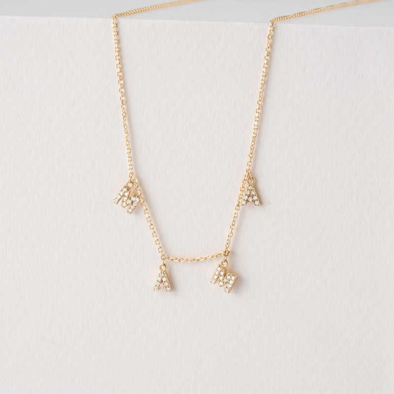 diamond mama capital letter charms necklace in solid gold
