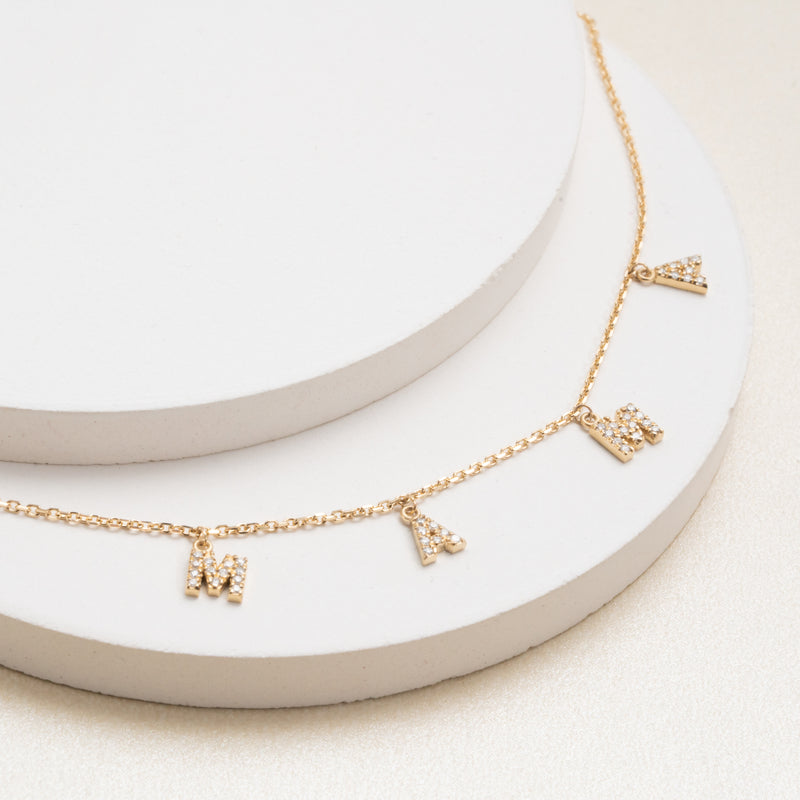 handcrafted four letter mother's charm necklace for her