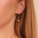 Model wears Pave Diamond Threader hanging Earring in 14k solid gold
