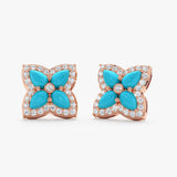 Turquoise & Lab Diamond Flower Stud Earrings, Eirlys
