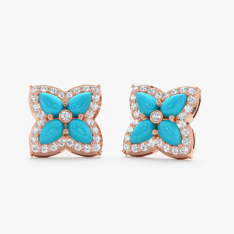 Turquoise & Lab Diamond Flower Stud Earrings, Eirlys