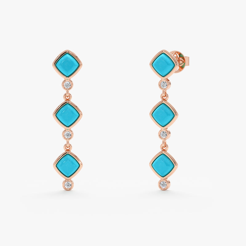 Turquoise and Lab Grown Diamond Drop Earrings, Ziranya