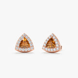 Trillion Cut Citrine Stud with Diamond Halo, Ziva