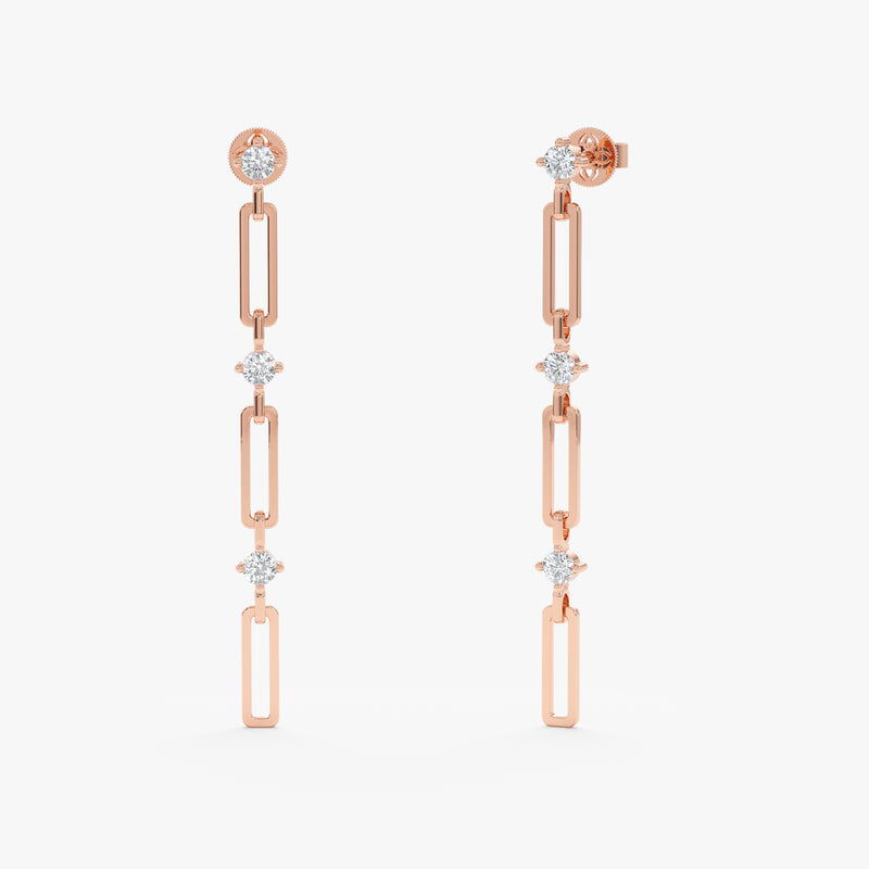 Paperclip & Diamond Drop Earrings, Selene