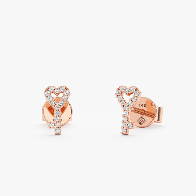 petite rose gold key to my heart stud earrings 