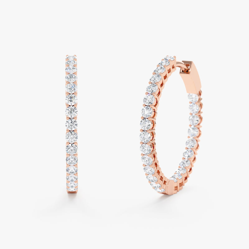 14k rose gold large diamond hoop earrings