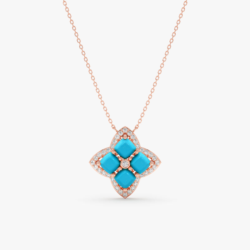Turquoise & Lab Grown Diamond Clover Necklace, Elowith