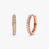 handcrafted 18k solid rose gold huggies with lined diamonds