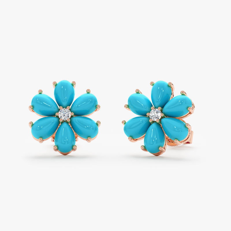 Turquoise & Lab Grown Diamond Flower Stud Earrings, Junelle