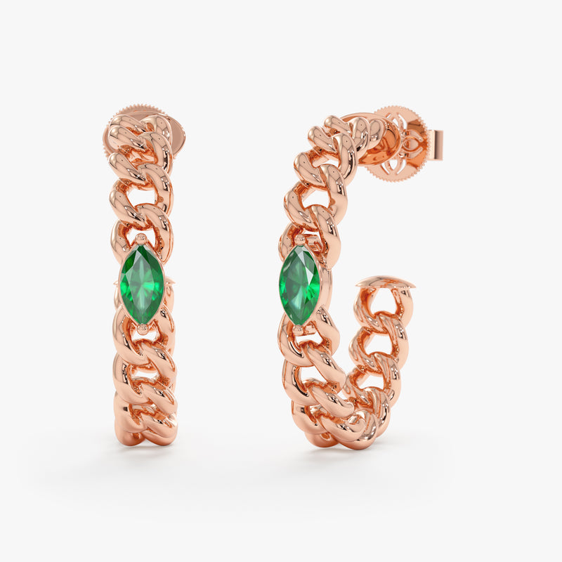 Emerald Chain Hoop Earrings, Damiana