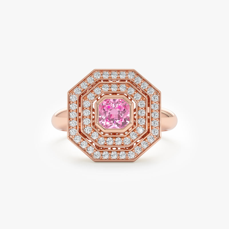 Art Deco Pink Tourmaline & Diamond Ring, Viviana