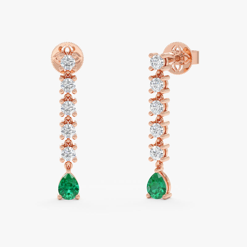 Lab Grown Emerald and Diamond Drop Earrings, Elarithia