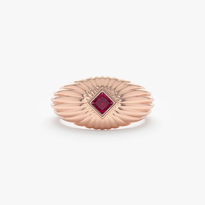 Vintage Style Princess Cut Ruby Dome Ring, Nyx