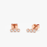 handmade solid 14k rose gold three diamond bezel stud earrings