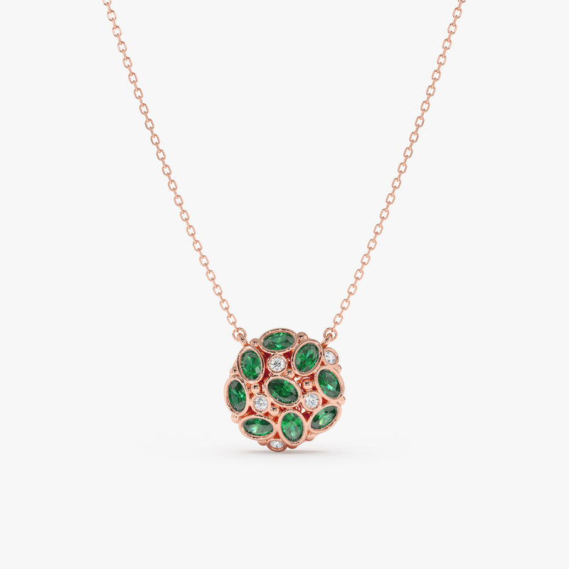 Round Cluster Emerald and Diamond Pendant, Ottilie