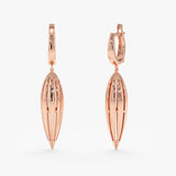 Textured Cone, Ribbed Spike Dangle Earrings in Rose Gold