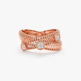 Double Ribbed Ring, Textured X Ring in Rose Gold