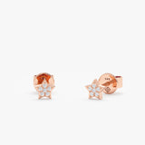 handcrafted solid 14k rose gold petite star stud earrings with paved diamonds