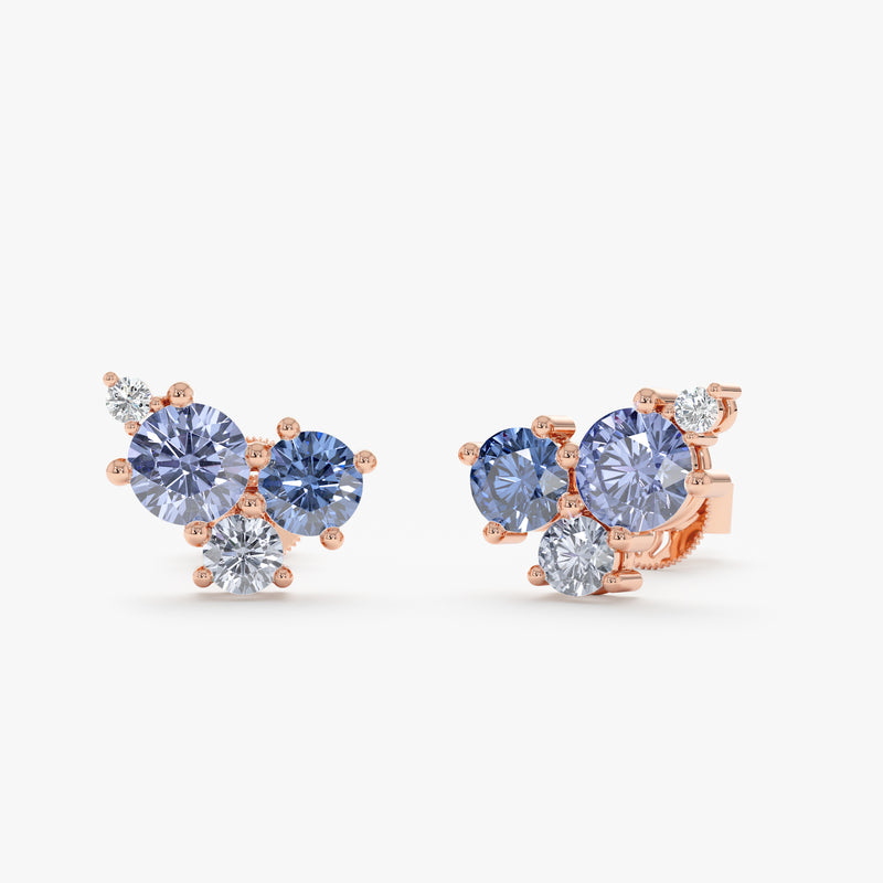 Cluster Sapphire and Diamond Stud Earrings, Vesira