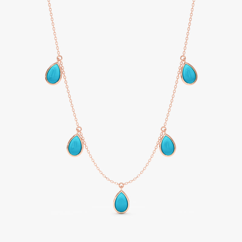 Turquoise Pear Cabochon Dangly Necklace, Kaia